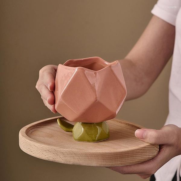 Кружки цветочный чашка творческий дизайн розовой дизайн кружки керамические украшения крыльца