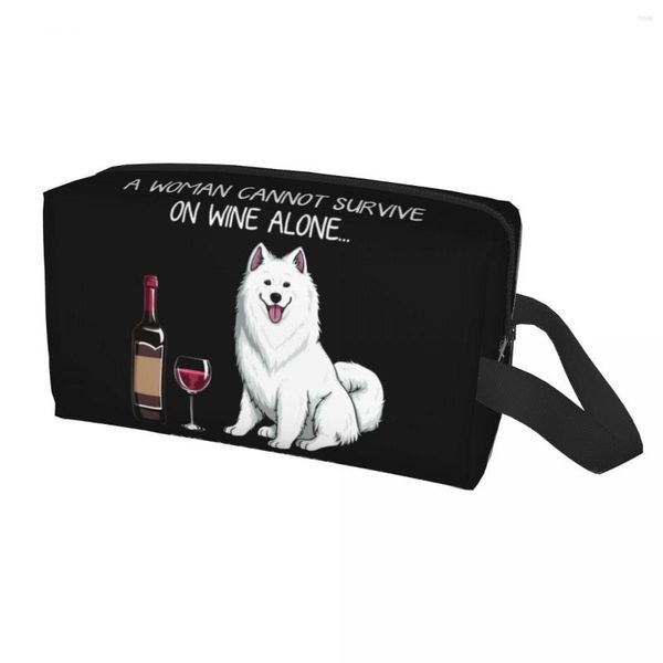 Bolsas de cosméticos viajam samoied e saco de higiene pessoal para cachorro kawaii cachorro de cachorro organizador de maquiagem de animais de estimação
