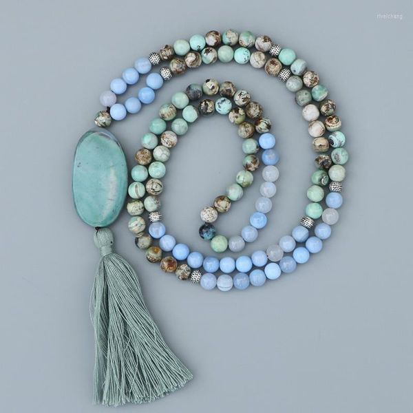 Подвесные ожерелья edothalia color stone 108 Beads Ожерелье для женщин Женщины Женщины Серебряные серебристые хлопчатобумажные кисточки