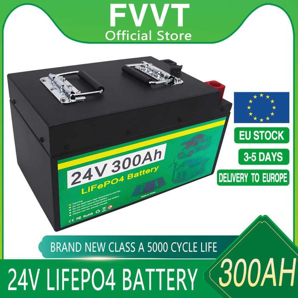 24V 300AH 200AH LIFEPO4 Bateria embutida BMS Lítio Fosfato Células para Campers de RV Armazenamento solar de carrinho de golfe com carregador