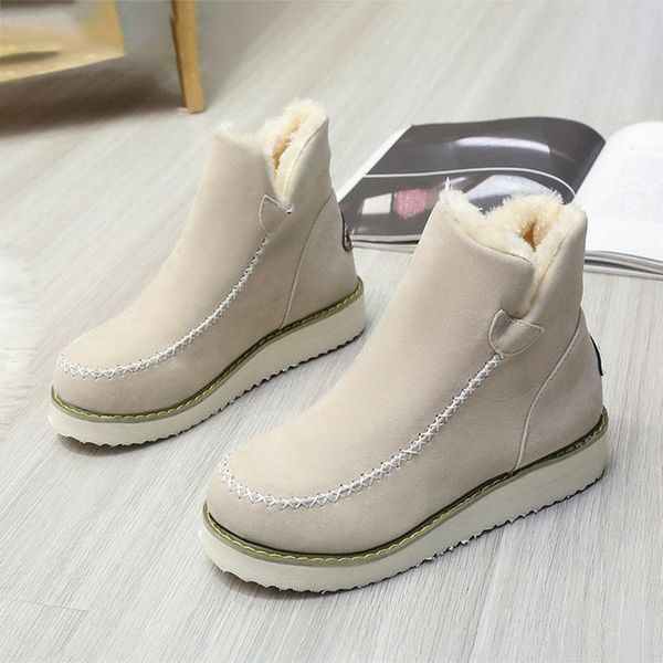 Stiefel Frauen Knöchel Winter Mode Slip Auf Plus Samt Warme Baumwolle Schuhe Weibliche Wohnungen Booties Casual High Top Wildleder schnee