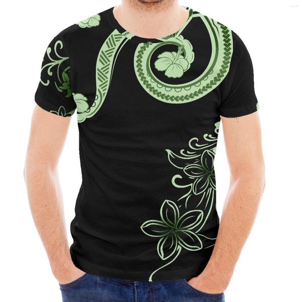 Camisetas masculinas de tatuagem verde design de tatuagem imprimida tribo polinésia havaí esporte de verão slim slim shirt masculino de luxo de luxo curto camiseta de manga curta