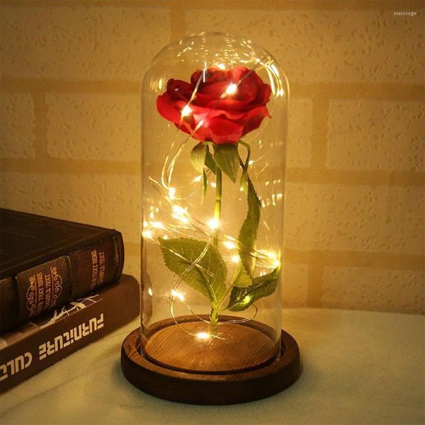 Nachtlichter Coquimbo Konservierte Rose Lampe Simulation Dekor Blume im Glas Valentinstag Liebhaber Geschenk für Hochzeitsfeier mit A