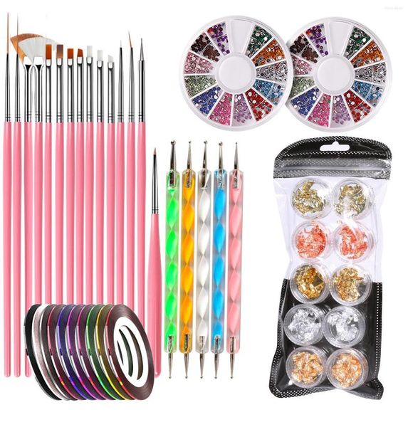 Kit per nail art Kit di pennelli Design multiplo Punta da disegno Carving Punteggiatura Pen Builder Flat Liner Manicure per smalto gel acrilico