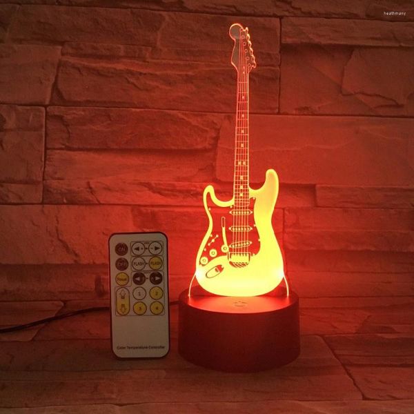 Luzes noturnas forma 3D forma de guitarra colorida remota 7 cores mudam noites de led de iluminação de controle de toque de controle de lâmpada de lâmpada interna 2023