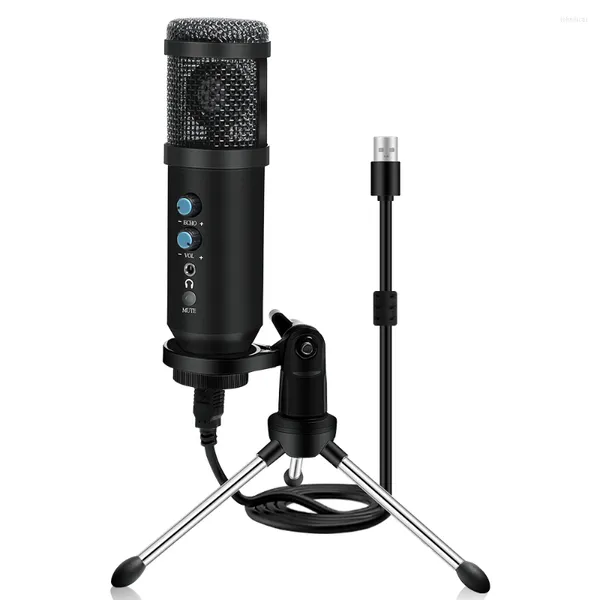 Microfones cantando discurso desktop USB Mic Mic Condenser Recording Studio Microfone com suporte de tripé para computador de telefone móvel