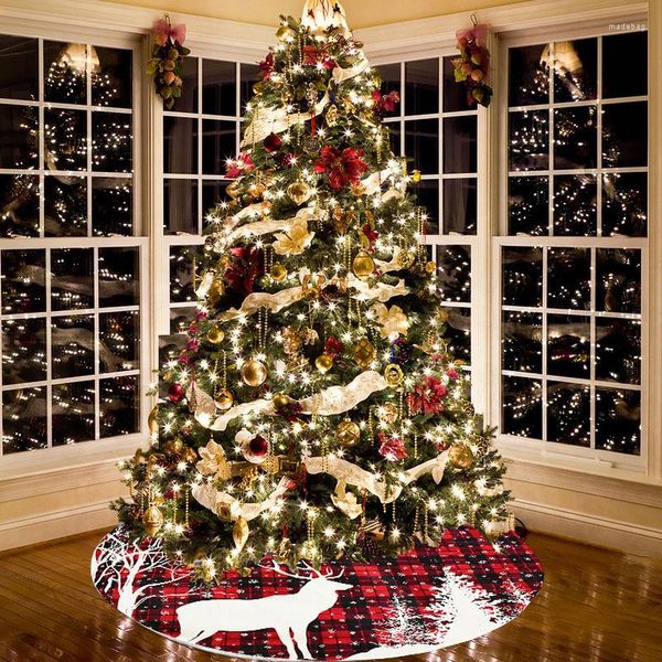 Noel Dekorasyonları 1 PCS Xmas Tree Mat Halı Halı Merry Santa Kırmızı Stripes Etek Dekor 2023 Yıllık Parti Malzemeleri