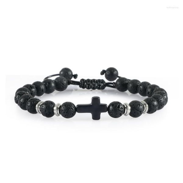 Strand Strands Strands Men Cross perle Braccialetti CAMPIO Tigre Naturale Eye Stone Black Bracciale Onyx Bracciale Bracciale Regolabile per donne Yoga Jew