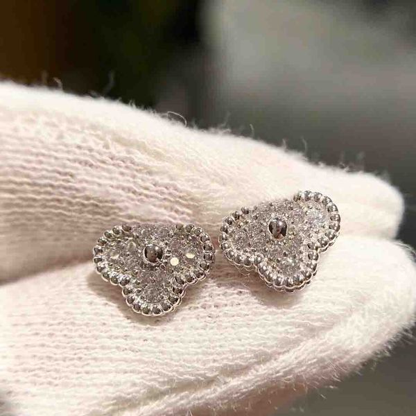 Orecchino a bottone con mini ciondolo a forma di fiore di qualità di lusso con diamante in colore platino per regalo di gioielli da sposa da donna WEB 129