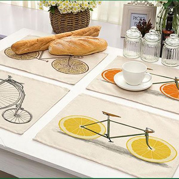 Tischsets, niedliche Cartoon-Frucht-Fahrrad-Muster, Matte, Serviette für Hochzeit, Tischset, Küche, Dekoration, Esszimmerzubehör