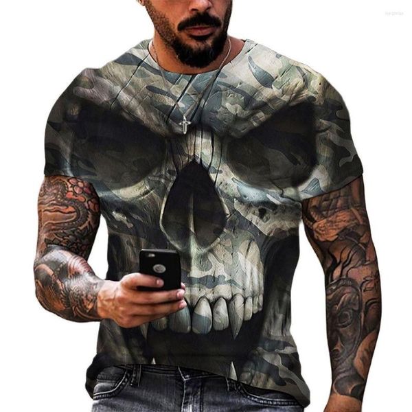T-shirts pour hommes Mode Crâne Motif 3D Chemise imprimée Hommes Été O Cou Rue Surdimensionné Lâche Manches Courtes Haut