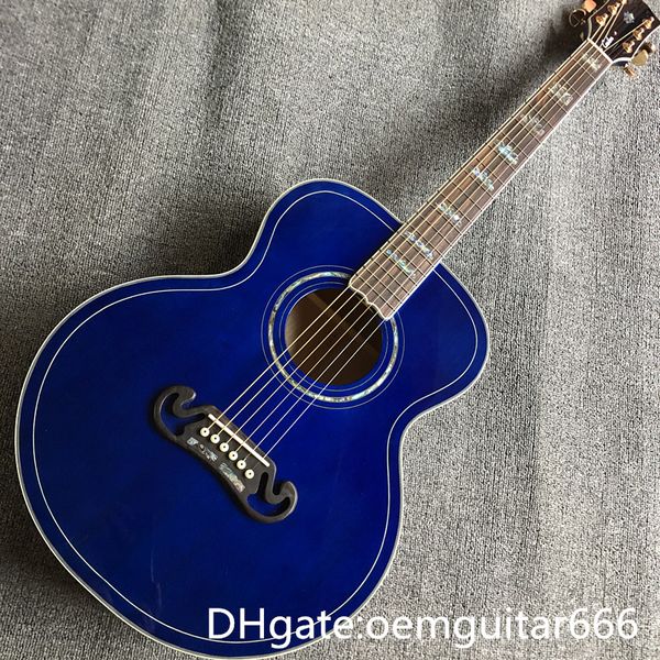 Chitarra personalizzata in fabbrica, top in abete massiccio, tastiera in palissandro, fasce e fondo in acero, chitarra acustica Jumbo serie blu di alta qualità da 38 