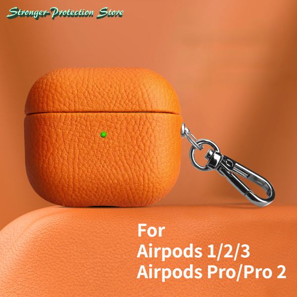 Для Airppods подлинная кожа для Airppods Pro 2 Case Airpods 1 2 3 Cover Bluetooth Accessories Lychee Pattern Cowhide с пряжкой