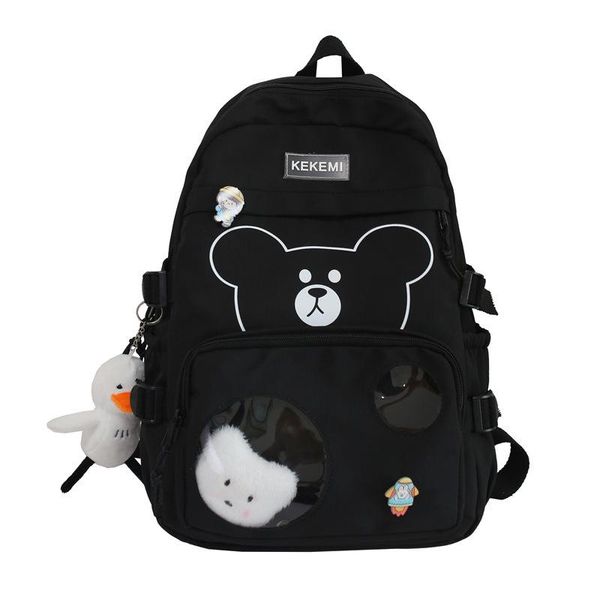 Backpack Cartoon Bear Saculdade de Escola Feminino Harajuku Grande capacidade de laptop de laptop de oxford laptop middle school mochila femenina