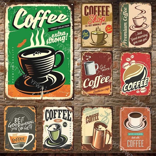 Cafe Coffee Shop Pintura de arte Tin Sign Italiano Caffeine Vintage Metal Placa Cozinha Bar Decoração de parede Retro Posters personalizados Tamanho da pintura de ferro 30x20 W02