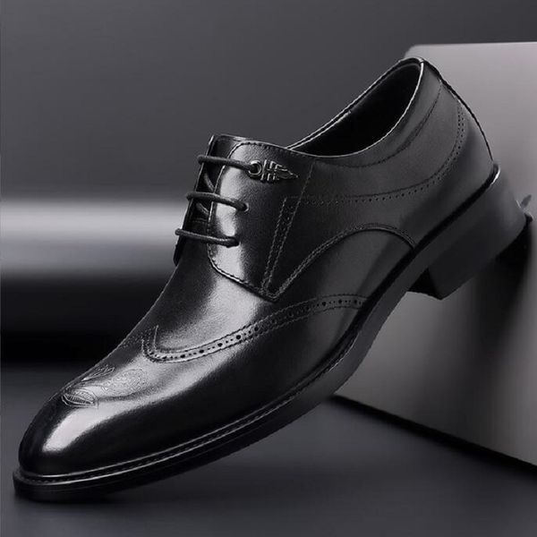 Männer Brogue Schuhe Neue Flut Retro Casual Echtes Leder Spitz Schwarz Business Hochzeit Schuhe Für Männer D2A9