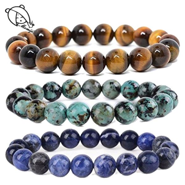 Fios de miçangas misioneiros jóias de bracelete de pedra natural homens mulheres mulheres feitas à mão redonda Goldstone lava tigereye charme pulseira por atacado