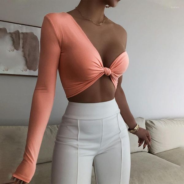 Tanques femininos Yuzhexi Manga longa de um ombro de um ombro para mulheres Summer Slim Fit Cute Bra Top Y2K Fashion Streetwear Cor