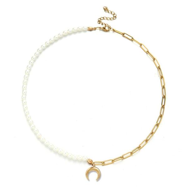 Anhänger Halsketten Edelstahl Halbmond OX Horn Halskette für Frauen Gold/Silber Farbe Metall Croissant Collier Lune Choker