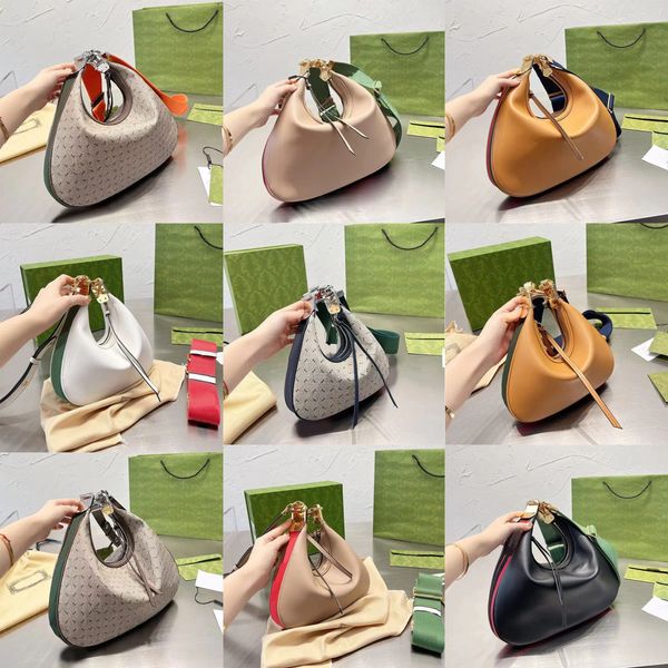 Canavs Crossbdoy Borse a tracolla Borsa a tracolla Patchwork in pelle Chiusura con gancio Cerniera Cotone Lino Top Quality Donna Loop Borsa a mezza luna Cinturino staccabile