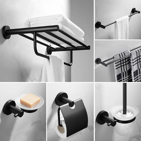 Set di accessori da bagno Tianview Portasciugamani pendente da bagno in acciaio inossidabile nero senza hardware per ripiano forato