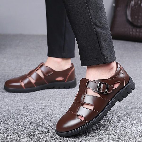 Sandalen Schöne Männer Sommerschuhe Schwarz Casual Leder Herren Hohe Qualität Männlich A1389