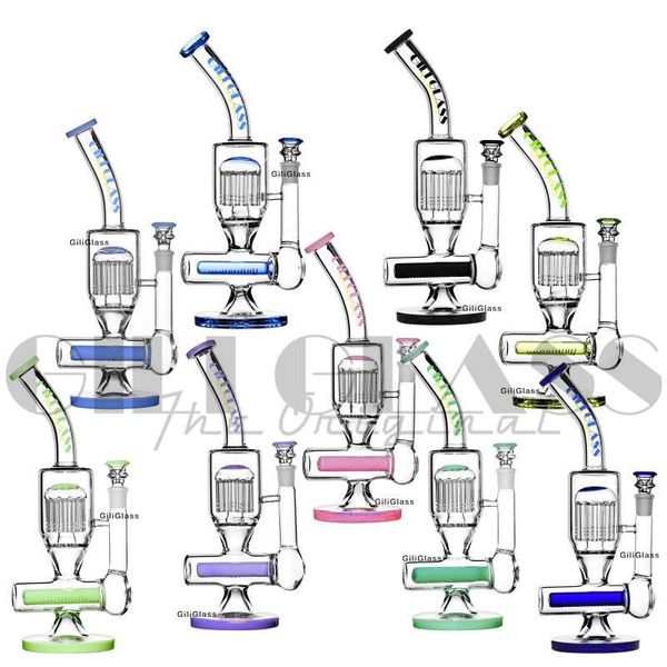 Tubo de vidro colorido Dab Rig Bongs 12 Braço Árvore Perc Percolador Tubo de água grosso Rigs Heady Pipes Pink Bubbler Wax Hookah