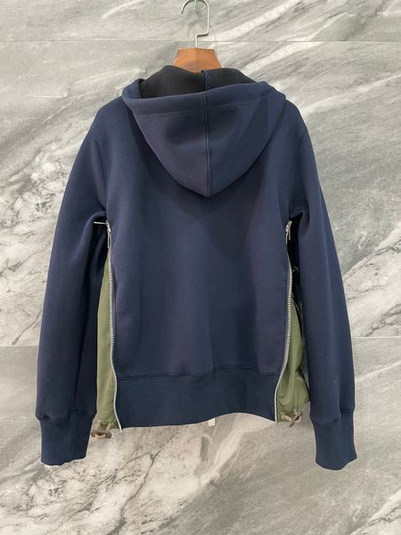 Mens Hoodies Avrupa ve Amerikalı Fermuarı Cep Birleştirme Rüzgarlıklar kapüşonlu kazak ceket gri koyu mavi