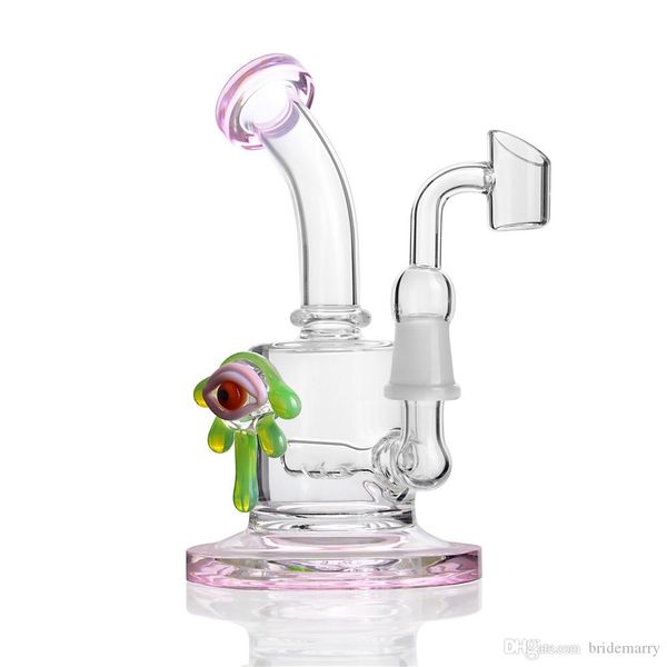 Стеклянный бонг Dab Rigs Alien Eyes Recycler Pipe Стакан черный, синий, зеленый Нефтяная вышка 14 мм Женский шарнир Banger Water