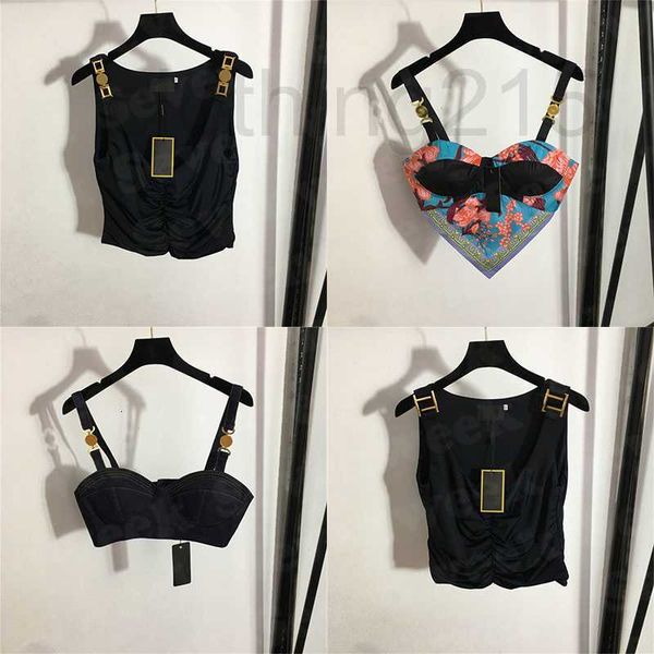 Женские футболки дизайнерские женские дизайнеры T Roomts Bustier Beepear с металлическим знаком сексуально глубоко V джинсовая трубка топы женская одежда Q3EE