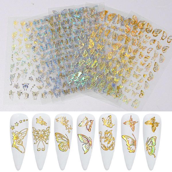 Nail Art Kits 1pc Laser Gold und Silber Schmetterling Aufkleber Frühling Sommer Designs Maniküre Aufkleber