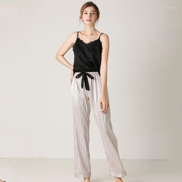 Женская одежда для сна 2023 Летняя пижама устанавливает женские сексуальные кружевные топ -топ и брюки для брюк.