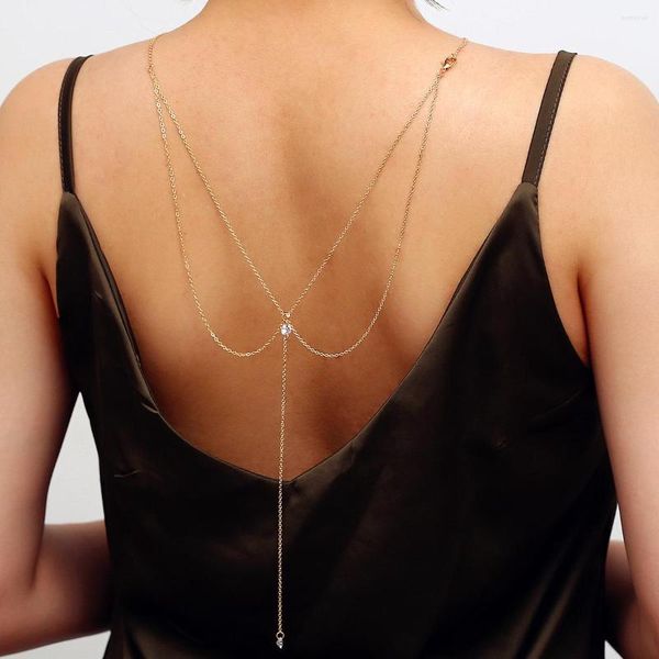 Ketten Verkauf Frauen Lange Halskette Körper Sexy Kette Bare Back Gold Kristall Anhänger Hintergrund Strand Schmuck