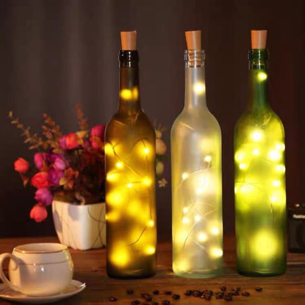 LED-Flaschenverschluss-Licht, 20 Lichter aus Kupferdraht, Weihnachtsbeleuchtung, dekorativer Rotweinverschluss, Knopf, Batteriefach, Kupfer-Lichterkette, CRESTECH168
