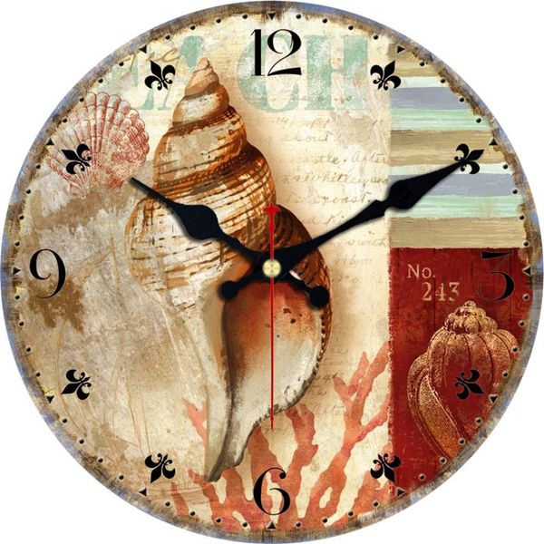 Relógios de parede Wonzom Sea Snail grande relógio redondo decoração Decoração Decoração de estrelas da moda silenciosa Vintage Silent Vintage Presente Presente