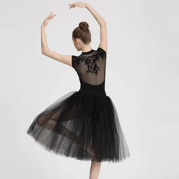 Bühnenkleidung Professionelle Weiß Schwarz Rosa Mesh Spitze 60 cm Lange Klassische Ballett Tutu Erwachsene Ballerina Tanzen Elastische Taille Tüll Ball Rock