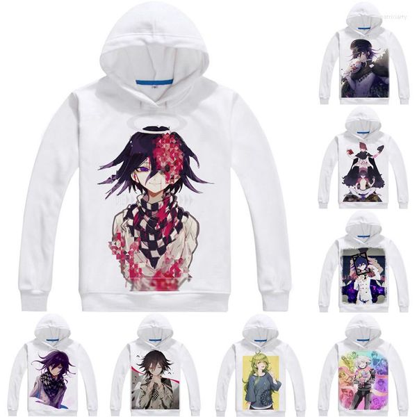 Hoodies masculinos makoto naegi kyoko kirigiri mens danganronpa v3 matando harmony moletom de streetwear com capuz estampado com capuz impressa