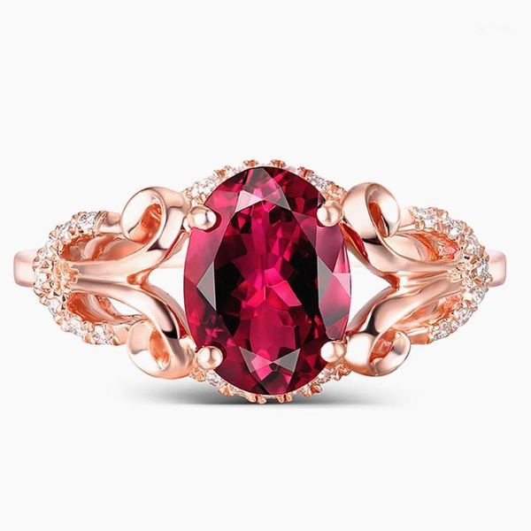 Rings de cluster Luxury vintage Red Crystal Ruby Gemtones Diamantes para mulheres Jóias de ouro rosa Jóias Bijoux Bane