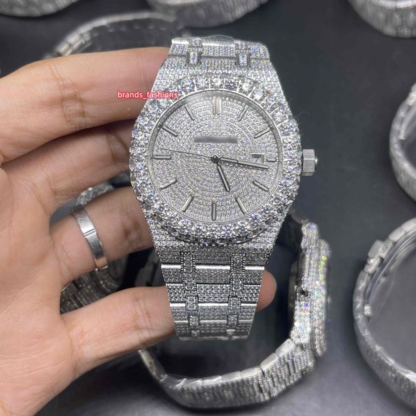 O mais recente relógio de hip hop masculino em 2023, bisel de diamante grande, relógio brilhante galvanizado de alta qualidade, diamantes CZ, rosto de diamante completo