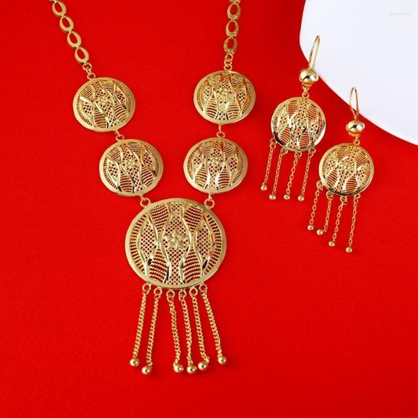 Halskette Ohrringe Set trendige afrikanische Sets Schmuck Goldfarbe Eritrea äthiopisch Arabisch Oman Habesha Hochzeitsgeschenke