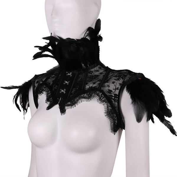 Schals Punk Gothic Black Feather Stola Cape Vintage Shrug Schal Sexy Lace Floral Fake Neck Choker Cape Cosplay Schulterwickel für Frauen 230211