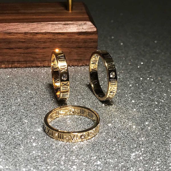 Anéis de banda yun ruo moda zircon número romano casal anel rosa cor de ouro rosa mulher presente titânio jóias de aço não alteração cor de cor de gotas g230213