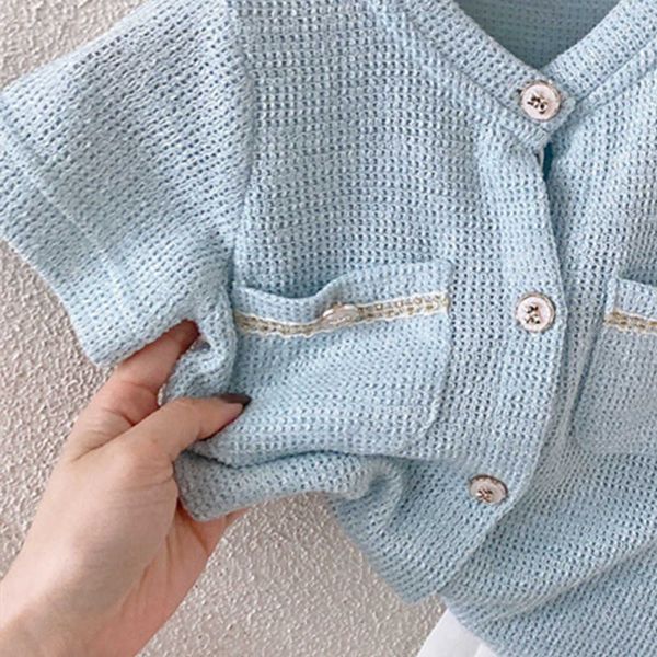 Blau Mädchen Sommer Kleidung Sets Mädchen Kinder Strickjacke Shirts Kuchen Röcke Anzug Baby Kinder stücke Geburtstag Prinzessin Kleidung