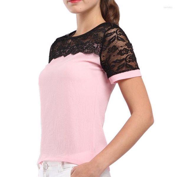 Camicette da donna Camicetta casual in chiffon di pizzo OL Camicia allentata estiva Abbigliamento da lavoro Blusas Feminina Top Camicie Rosa/Rosso