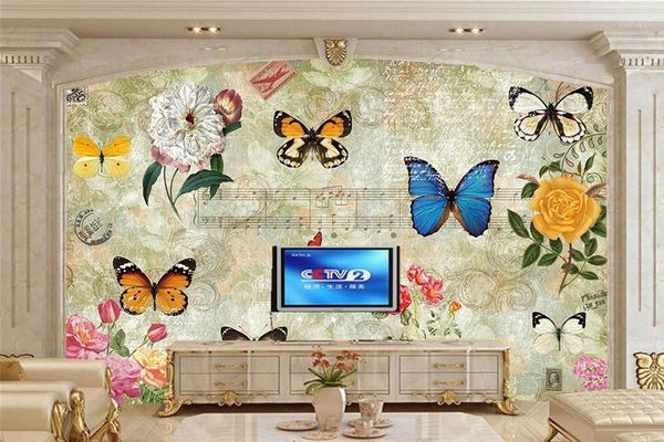 Tapeten Benutzerdefinierte Wandgemälde Retro Amerikanische Pastorale Blumen Schmetterling Restaurant Bar Tapete Wohnzimmer TV Sofa Wand Schlafzimmer Papel De Pared