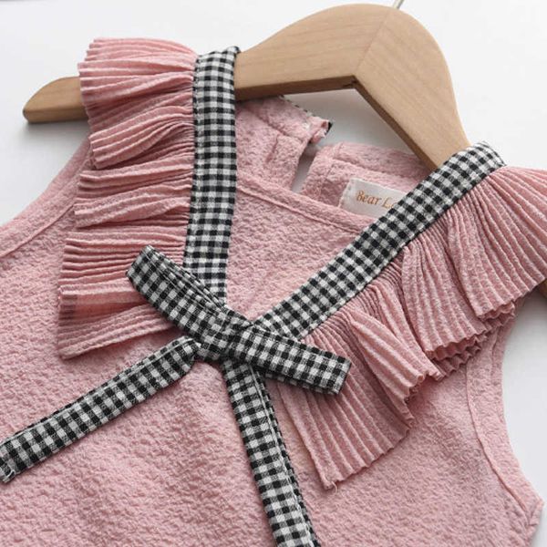 Kleidung Sommer Baby Mädchen Kleidung Sets Kinder Einfarbig Anzug Ärmelloses Chiffon Top Plaid Muster Shorts PCS Casual Outfits