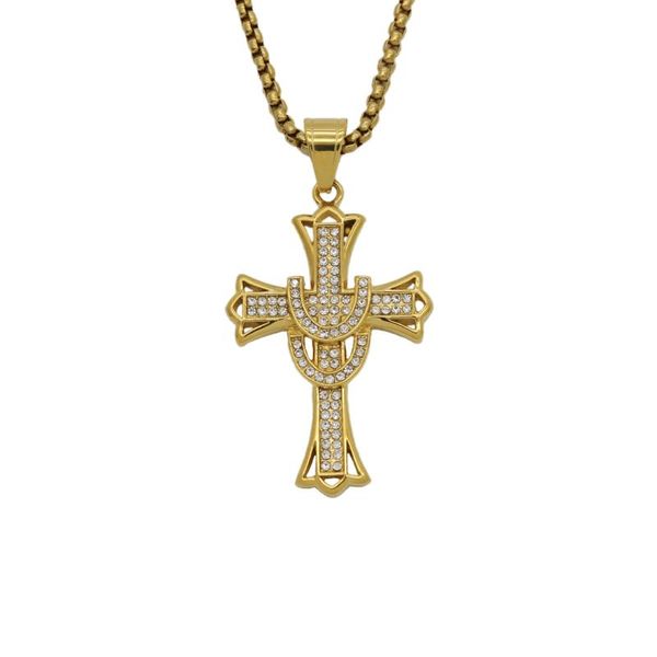 Anhänger Halsketten 316 Edelstahl Diamant Männer 18 Karat vergoldet Kreuz Halskette Damen Pullover Kette Amulett