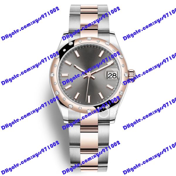 Hot Selling Fashion New Women's Watch 31mm Dial cinza 278341 178344 278248 Diamond Bezel 18K Rose Gold Luxury Watch Asia 2813 Relógios de tamanho médio mecânico automático