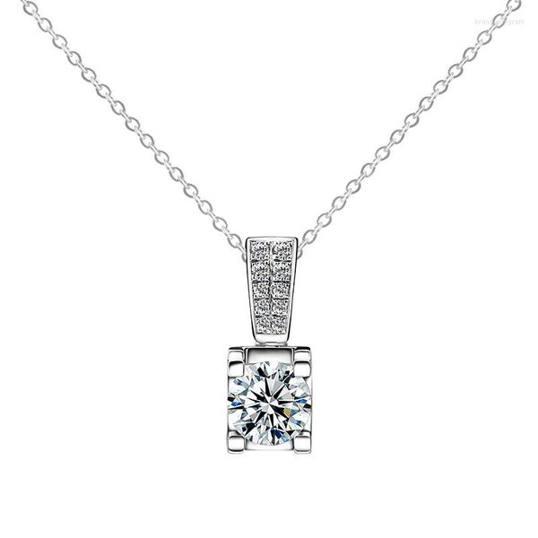 Ketten D Farbe VVS1 Moissanit Halskette 925 Sterling Silber 1 Ct Runde Brillant Diamanten Solitär Anhänger Für Frauen Schmuck