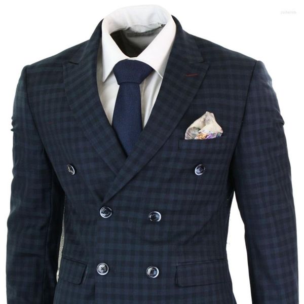 Abiti da uomo 2023 Cavani Mens doppio petto 2 pezzi Navy Blue Check Costume Homme Classic Gatsby Vintage Tailored Fit Suit